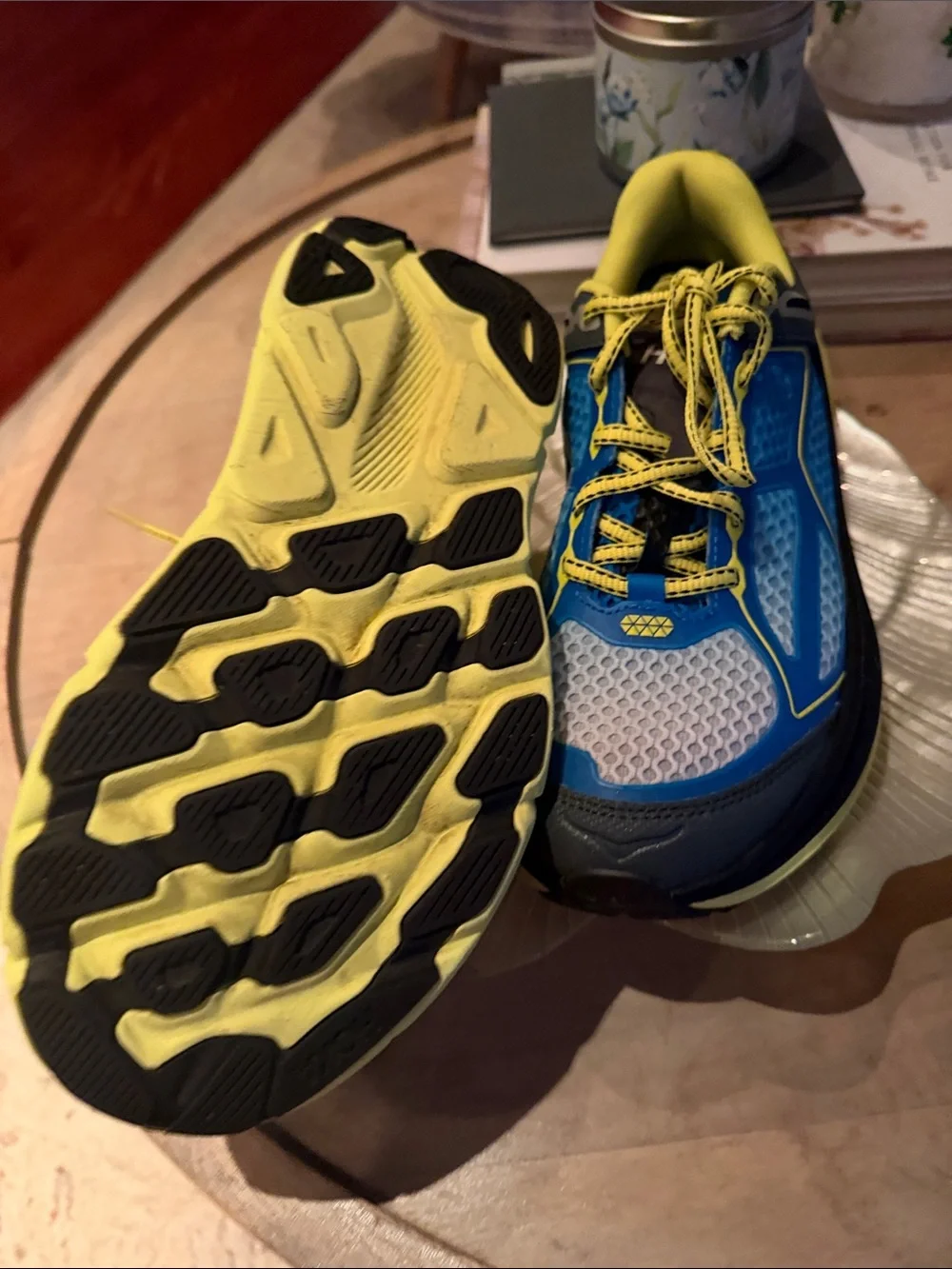 Hoka One One Blue and Yellow Women's Athletic Running Shoes